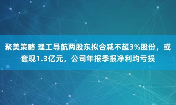 聚美策略 理工导航两股东拟合减不超3%股份，或套现1.3亿元，公司年报季报净利均亏损